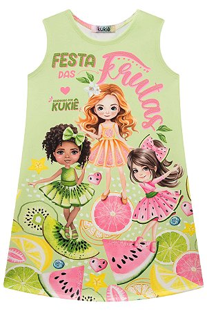 Vestido infantil em Fly Tech Frutas Kukiê Verde