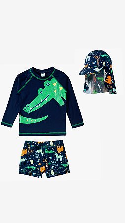 Conjunto De Praia Infantil Com Bone Jacaré Zoo Proteção Solar Tip Top