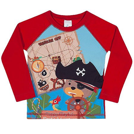 Camiseta Infantil Com Proteção Solar Surfista Urso PIrata Toddler