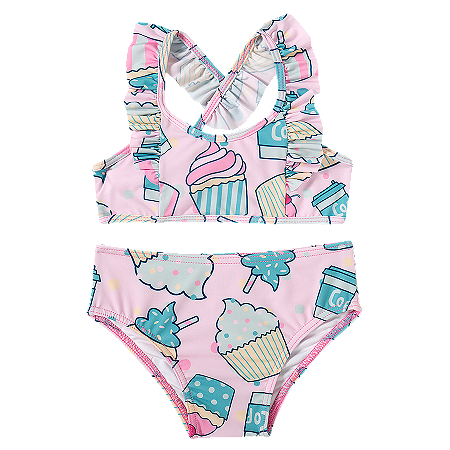 Biquini Infantil Estampa Cupcake Babado Tip top