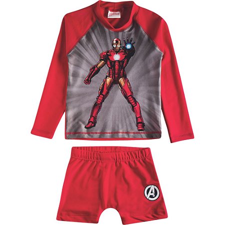 Conjunto De Praia Infantil Com Proteção Solar Homem De Ferro