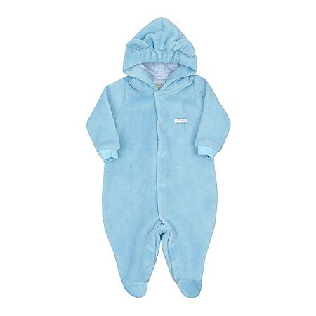 Macacão Longo Paraiso Menino Plush com Capuz Azul Claro