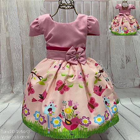 Vestido infantil Princesa Jardim Encantado Rosa c/ borboleta