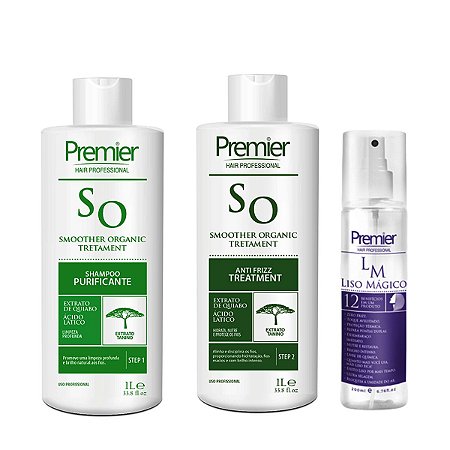 KIT PREMIER Progressiva Sem Formol Smoother Organic Antifrizz Treatment + Liso Mágico 200ml