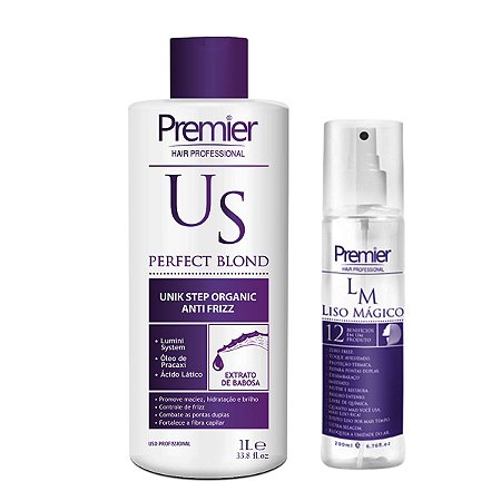 Kit Premier Unik Step Perfect Blond Progressiva Sem Formol Passo Único 1l + Liso Mágico 200ml