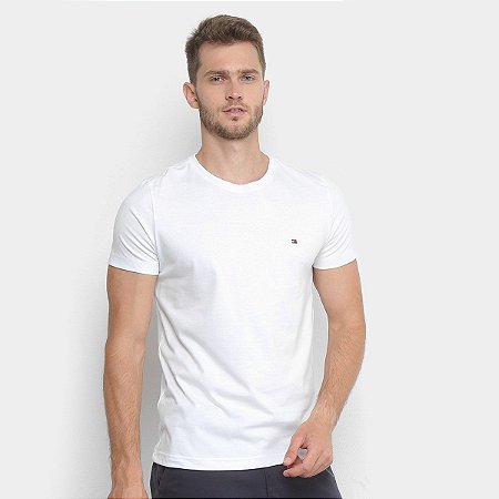 Camiseta Tommy Hilfiger Básica Essential Masculina Branca - Marathon  Artigos Esportivos