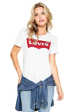 Camiseta Levis Bat Feminina Branca Vermelha - Marathon Artigos Esportivos