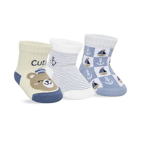 MEIA RECÉM NASCIDO - BLISTER MENINOS