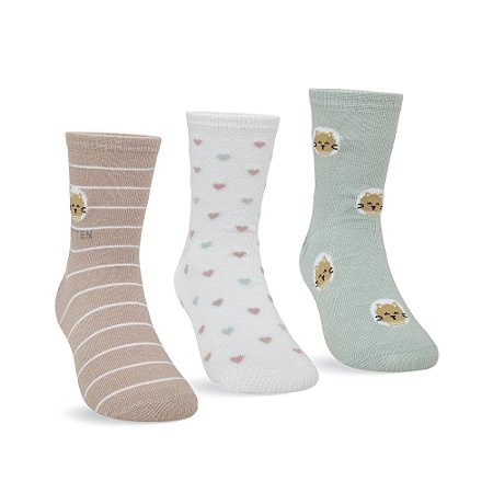 MEIA INFANTIL CANO LONGO - KIT 3 PARES