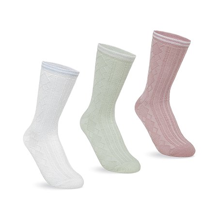 MEIA FEMININA CANO LONGO KIT 3 PARES