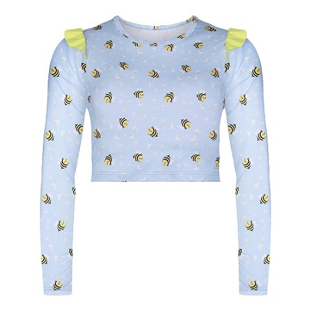 CAMISETA CROPPED COM BABADO E MANGA LONGA INFANTIL