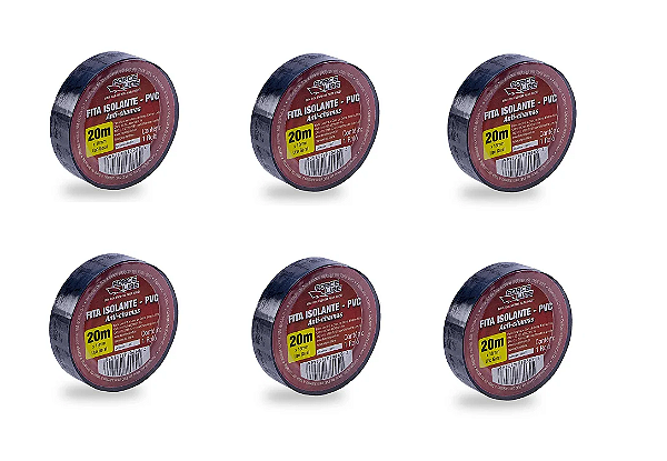 Kit 6 FITA ISOLANTE PRETA 20M 0,13X18MM USO GERAL