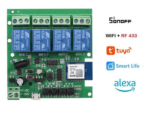 modulo sonoff rele 4 canais interruptor wifi   com rf 433  no Brasil