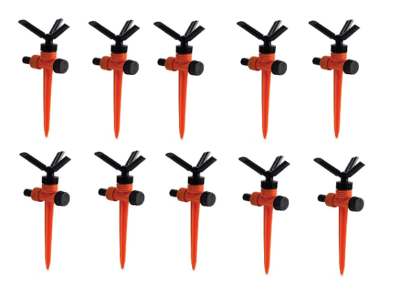 Kit 10 Irrigadores Giratório Aspersor Com 3 Jatos P/ Engate Rápido
