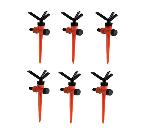 Kit com 6 Aspersores Irrigadores Giratório Com 3 Jatos P/ Engate Rápido