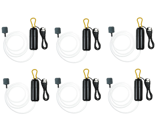 Kit 6 Mini aerador Compressor Portátio Oxigênio Aquário Pescaria