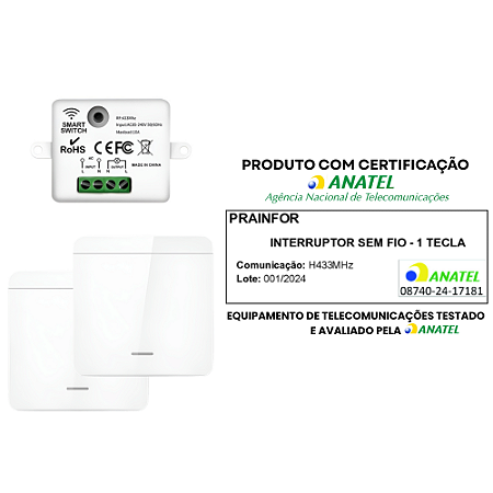Modulo Rf433 + 2 Interruptor 1 Tecla Sem Fio 3way Pararelo Escada