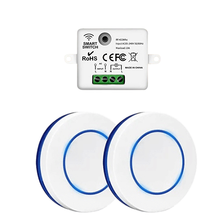 Interruptor Three Way Sem Fio Rf433 + 2 Botões Sobrepor 3m Iluminação