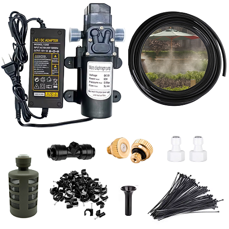 Kit Irrigação Por Névoa Pulverização Climatizável Tubo 12m Com Bomba Super Potente 60w