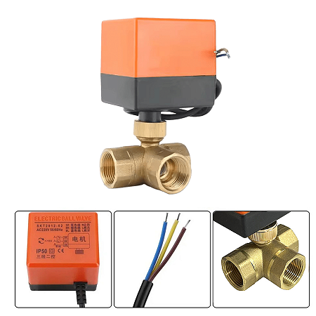 Válvula De Esfera Motorizada Elétrica Vazão Rosca 3/4" Pol 3 Vias Tipo T