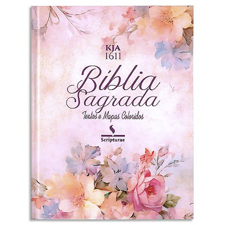 Bíblia King James 1611 Letra Grande Capa Dura Rosa e Hortência