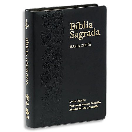 Bíblia com Harpa Letra Gigante capa Floral Ramos Preta Luxo