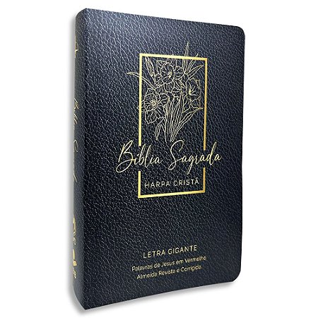 Bíblia com Harpa Cristã Letra Gigante capa Floral Preta