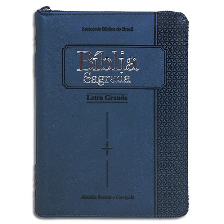 Bíblia Sagrada Letra Grande Azul com Índice e Zíper