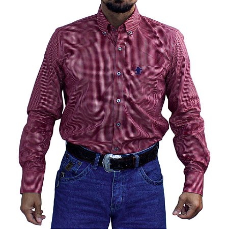 CamisaManga Longa Sacudido's Masculina - Xadrez Vermelho