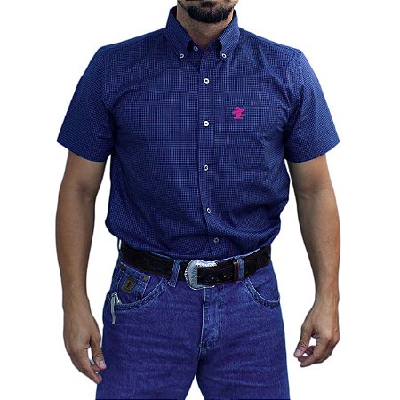 Camisa Manga Curta Sacudido's - Xadrez Azul e Azul