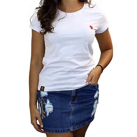 Camiseta SCD's Feminina Básica - Branco / Vermelho