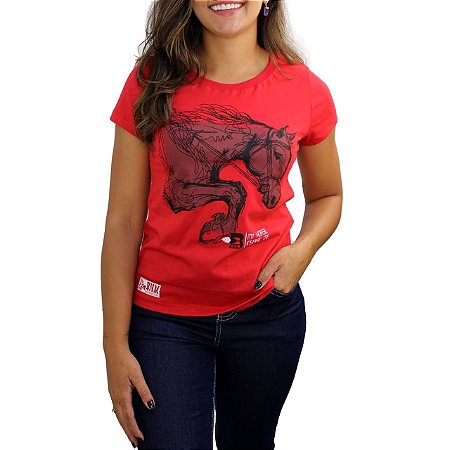 Camiseta BÃO NU MUNDO Feminina - Cavalo - Vermelho