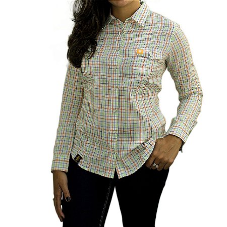 Camisa Manga Longa Sacudido's Feminina - Xadrez Verde Laranja e Azul Bruto  Caipira Sertanejo Agro Campo Rural cavalo viola country western rodeio -  Sacudidos