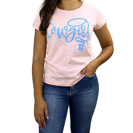 Camiseta BÃO NU MUNDO Feminina - COWGIRL - Rosa Candy