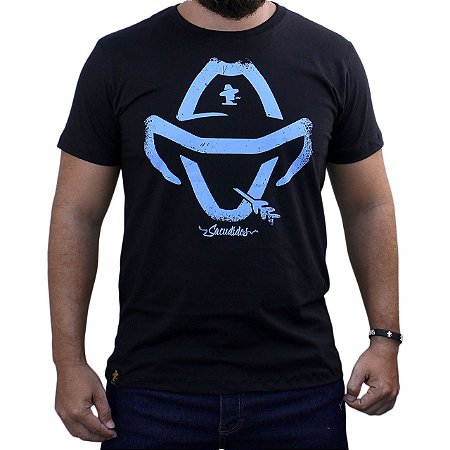 Camiseta Sacudido's - Logo Estilizado - Preto e Azul