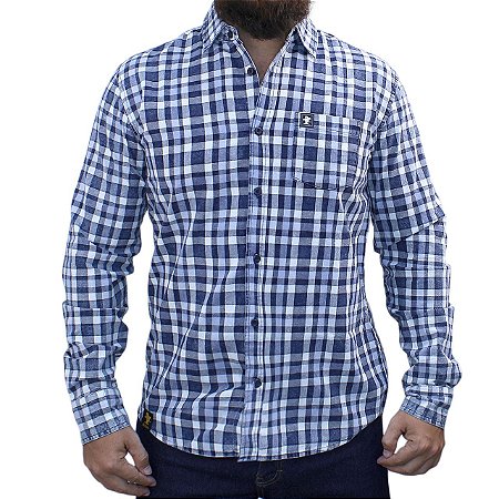 Camisa Manga Longa Sacudido's Masculina - Xadrez Azul Claro