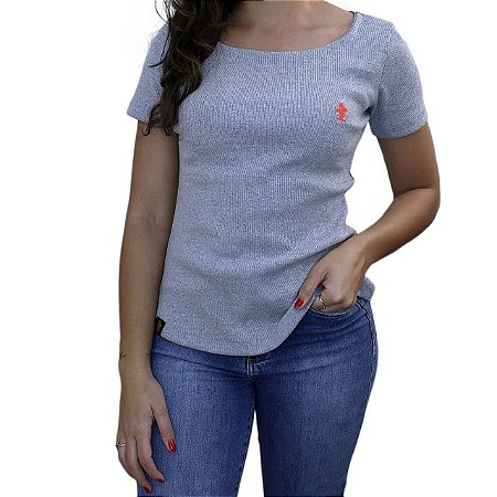Camiseta Sacudido's Feminina Ribana - Cinza Claro