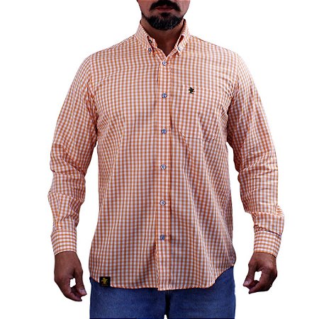 Camisa Manga Longa Sacudido's Masculina - Xadrez Laranja