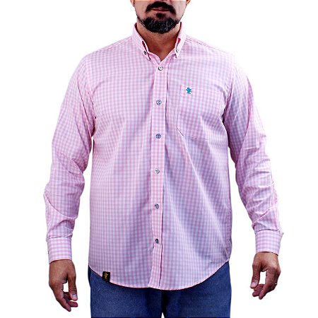 Camisa Manga Longa Sacudido's Masculina - Xadrez Rosa