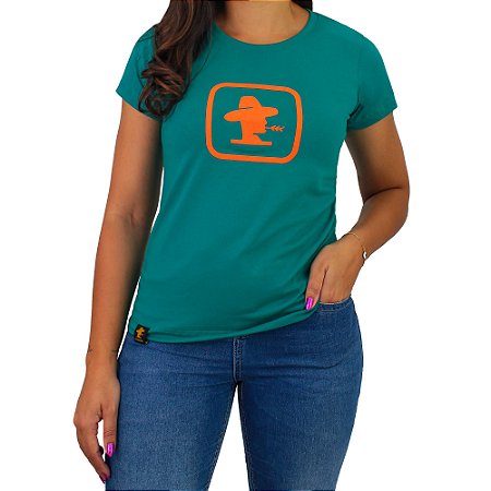 Camiseta SCD Plastisol Feminina - Logo Quadrado - Verde Jade