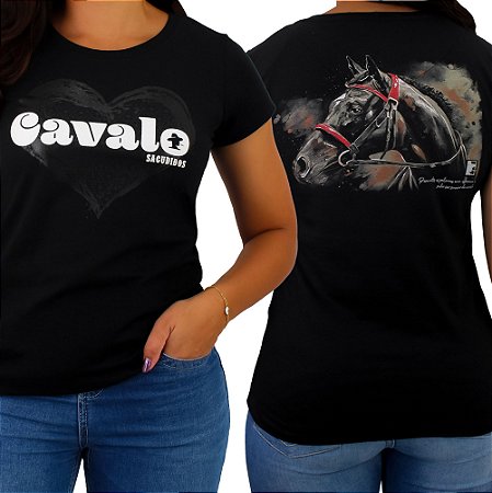 Camiseta SCD Plastisol Feminina - Coração Cavalo - Preto
