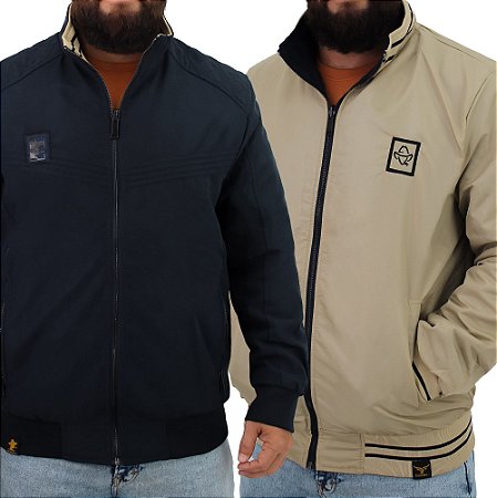 Jaqueta Sacudido's - Masculina Dupla Face - Sarja Marinho e Bege