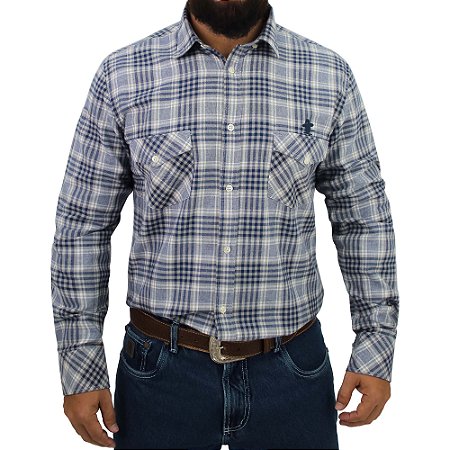 Camisa Manga Longa Sacudido's Masculina - Xadrez Azul Jeans