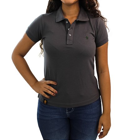 Camiseta Polo Feminina Sacudido's - Chumbo e Verde Musgo