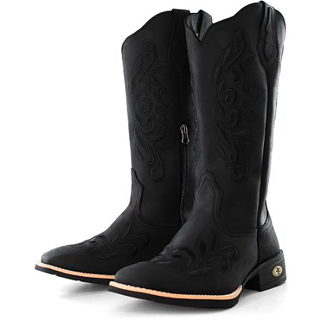 Bota Texana Sacudido's Feminina - Bordada - Preto/Preto