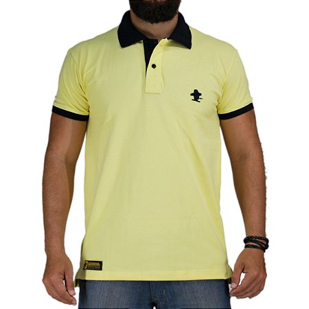 Camiseta Polo Sacudido's Elastano - Amarelo Gola Preta
