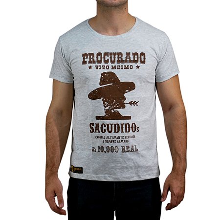 Camiseta Sacudido's - Procurado - Cinza Mescla Cla