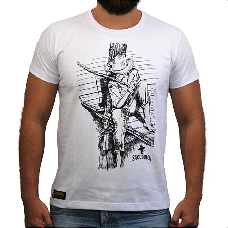 Camiseta Sacudido's - Pescador - Branca