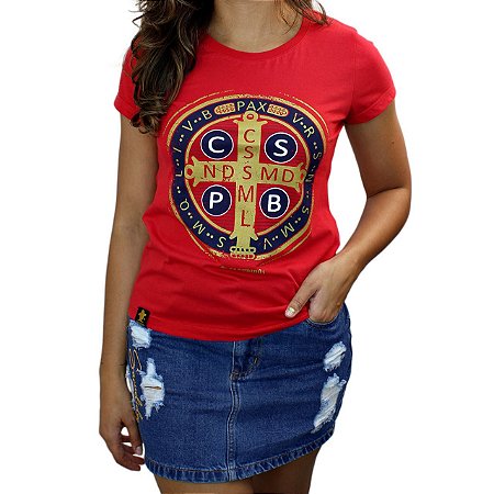 Camiseta Sacudido's Feminina - São Bento - Vermelho