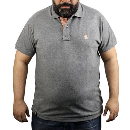 Camiseta Polo Sacudido's - Cinza Mescla com Salmão